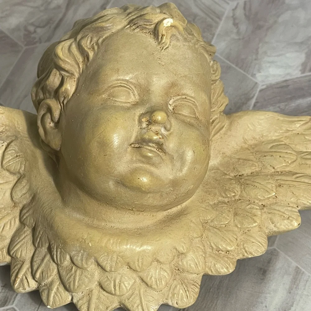 Vintage Gargoyles Studio Angel Cherub Wall Plaque 12”x6” Gold Finish - Picture 2 of 6